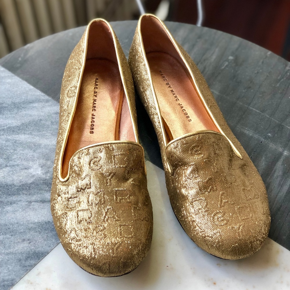 MARC BY MARC JACOBS Gold Flats Loafers 39